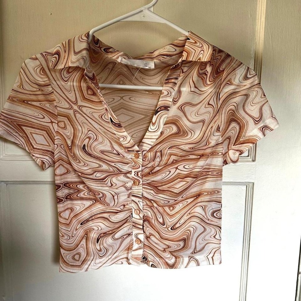 Brown‎ and tan marble swirl print blouse by Elodie